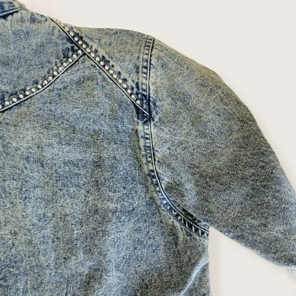 Vintage Embroidered Long Denim Jacket Blazer Zip Accent Woman's Size XL LH8009 - Picture 6 of 14